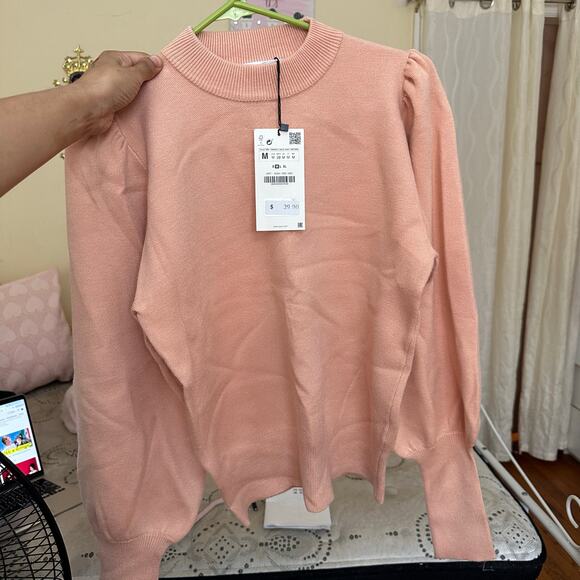 Zara Long Sleeve Knit Sweater Size Medium 6254/005/623 Feminine Puff Sleeves - Picture 2 of 8